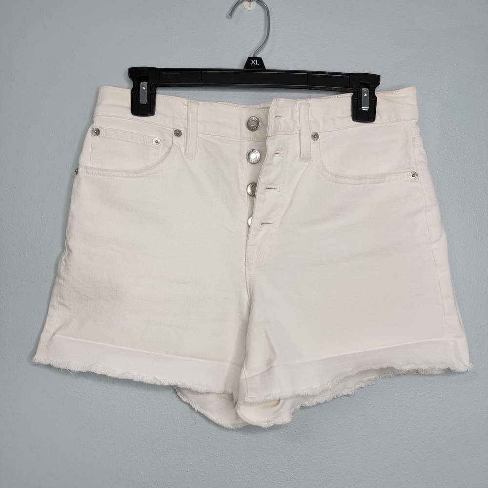 25 J Crew Denim White Jean Shorts Button Fly High Rise Y